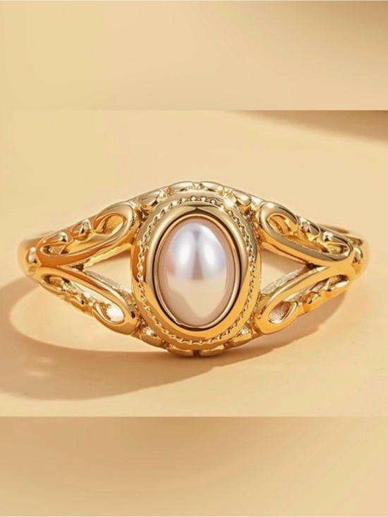 Jewelry - Gold Pearl Oval Filigree Ring - Women Jewelry